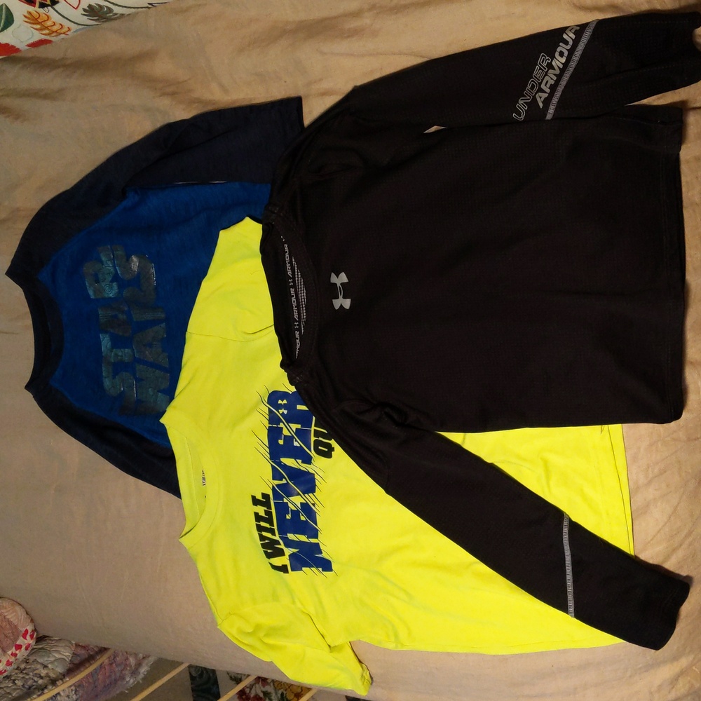 Three Small/XS Under Armour and Old Navy Kids Athletic Shirts